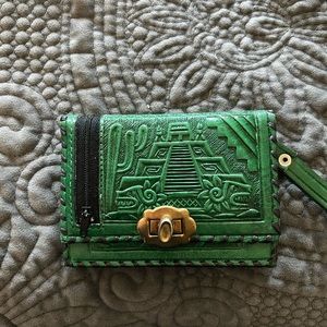 Green leather wallet from Mexico